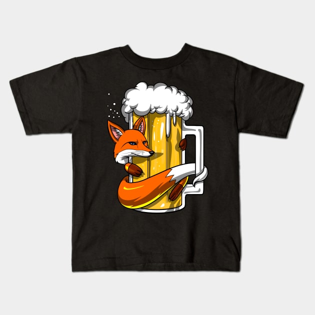 Fox Beer Drinking Party Kids T-Shirt by underheaven